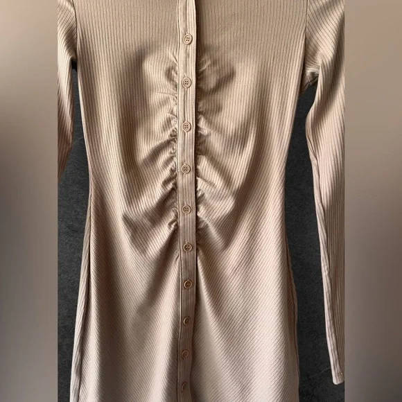 Reformation Jeans Tan Long Sleeve Dress Ribbed Amy Knit Dress Size XS - Picture 5 of 12